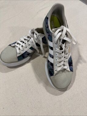 adidas Men's White and Blue Camo Sneakers